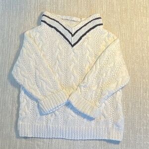 Ralph Lauren Baby White 100% Cotton V-Neck Cricket Sweater Size 0-6 Months